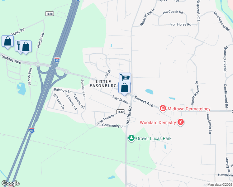 map of restaurants, bars, coffee shops, grocery stores, and more near 4225 Layola Avenue in Rocky Mount