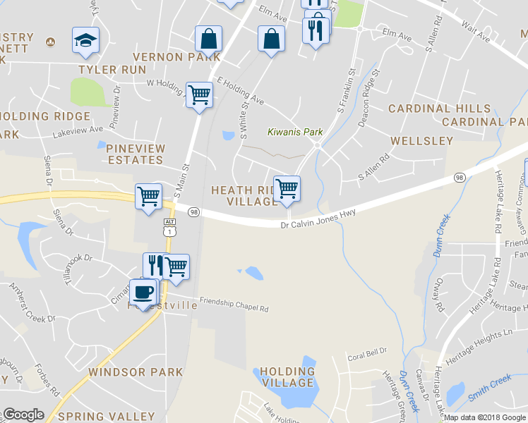 map of restaurants, bars, coffee shops, grocery stores, and more near 306 Sugar Maple Avenue in Wake Forest