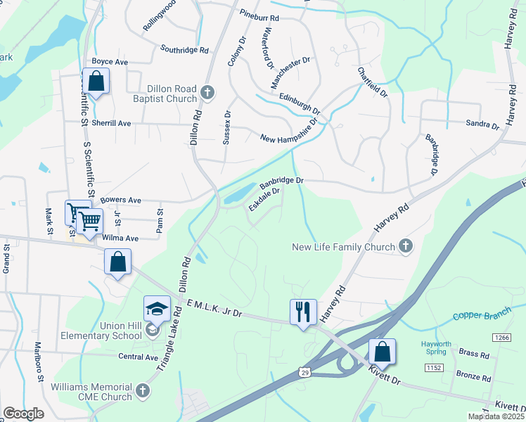 map of restaurants, bars, coffee shops, grocery stores, and more near 3623 Densbury Drive in High Point