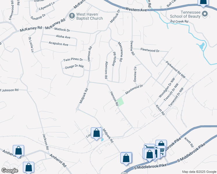 map of restaurants, bars, coffee shops, grocery stores, and more near 3200 Henson Road in Knoxville