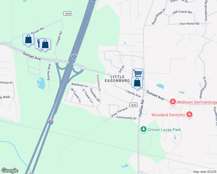 map of restaurants, bars, coffee shops, grocery stores, and more near 4420 Carroll Avenue in Rocky Mount
