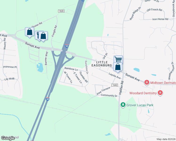 map of restaurants, bars, coffee shops, grocery stores, and more near 4420 Carroll Avenue in Rocky Mount