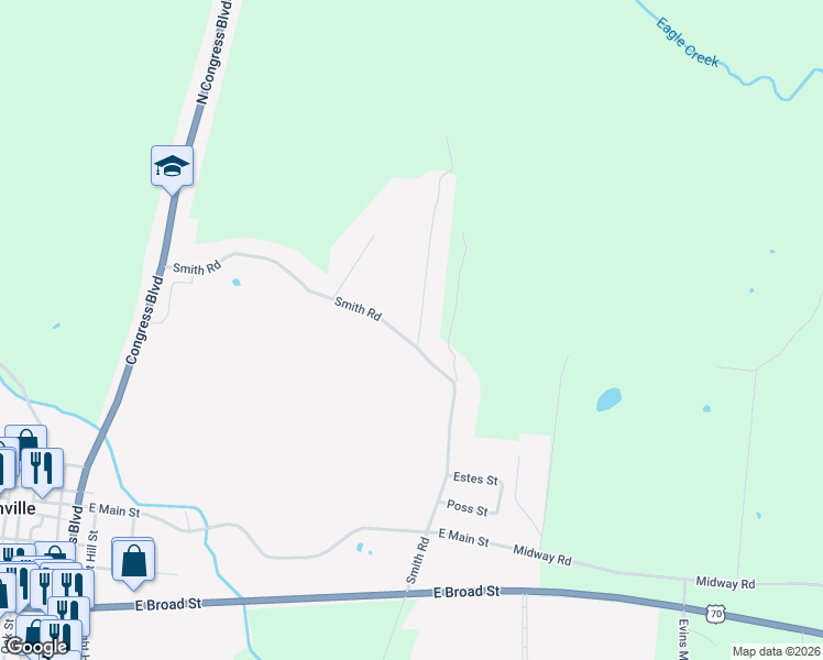 map of restaurants, bars, coffee shops, grocery stores, and more near 720 Smith Road in Smithville