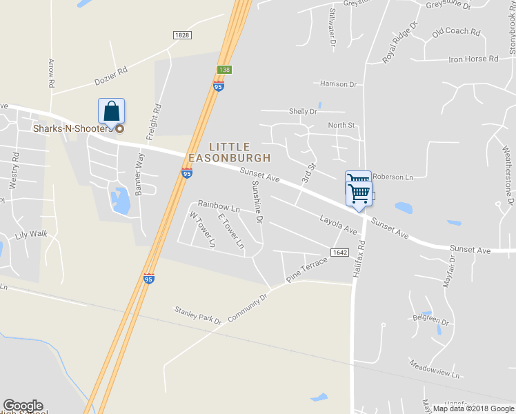 map of restaurants, bars, coffee shops, grocery stores, and more near 192 Sunshine Drive in Rocky Mount