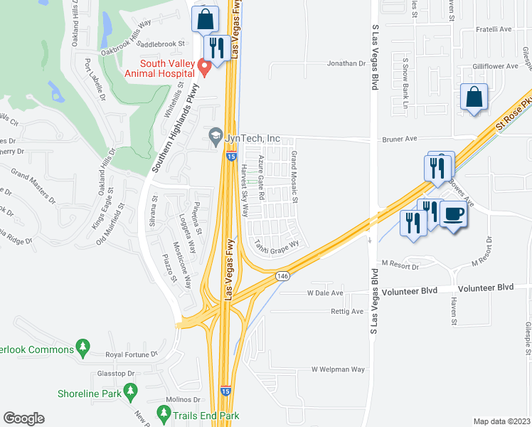 map of restaurants, bars, coffee shops, grocery stores, and more near 12282 Azure Gate Road in Las Vegas