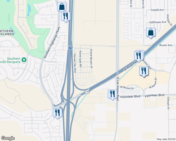 map of restaurants, bars, coffee shops, grocery stores, and more near 31-37 Saint Rose Parkway in Las Vegas