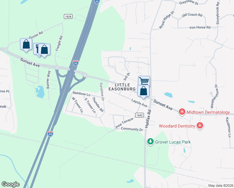 map of restaurants, bars, coffee shops, grocery stores, and more near 201 Pope Street in Rocky Mount