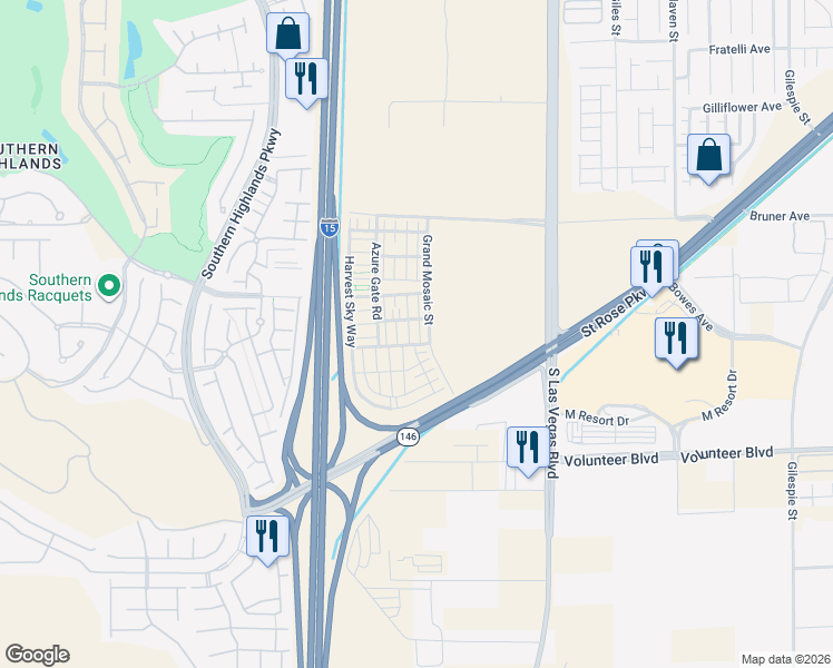 map of restaurants, bars, coffee shops, grocery stores, and more near 31-37 Saint Rose Parkway in Las Vegas