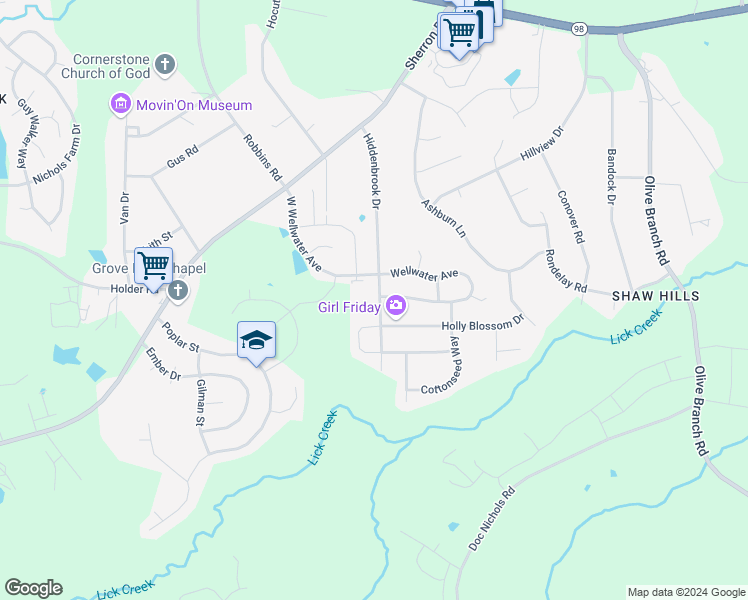map of restaurants, bars, coffee shops, grocery stores, and more near 646 Hiddenbrook Drive in Durham
