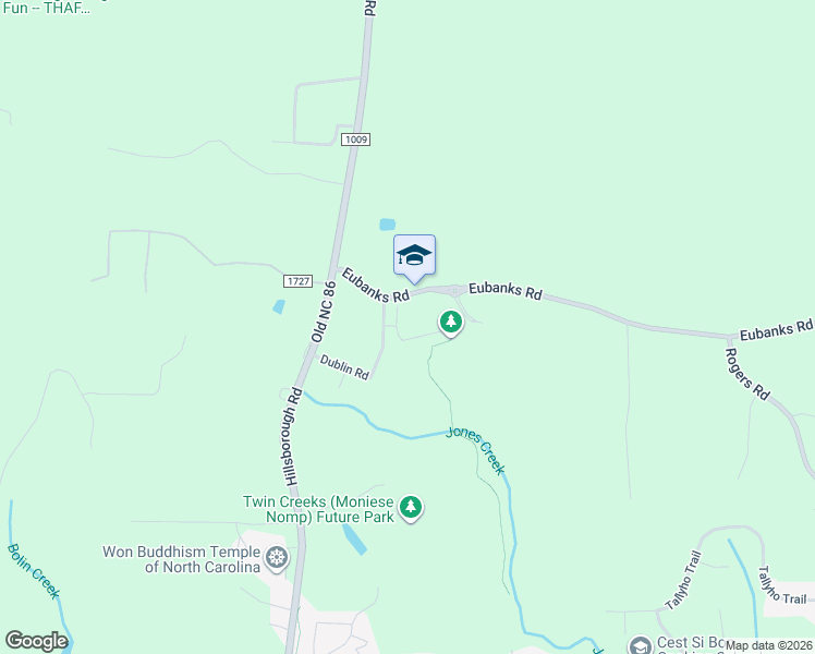 map of restaurants, bars, coffee shops, grocery stores, and more near 215 Eubanks Road in Chapel Hill