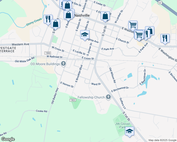 map of restaurants, bars, coffee shops, grocery stores, and more near 825 South Rose Street in Nashville