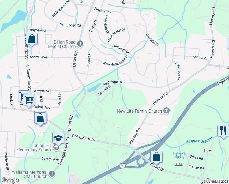 map of restaurants, bars, coffee shops, grocery stores, and more near 1682 Coryton Way in High Point
