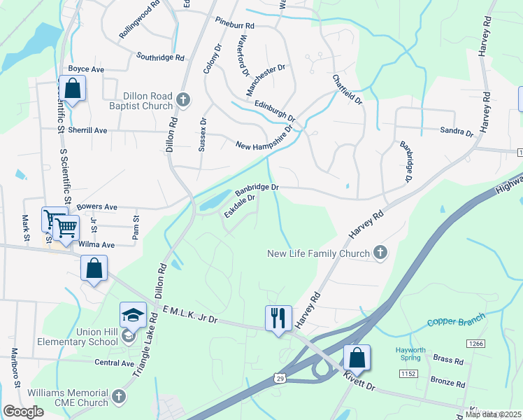 map of restaurants, bars, coffee shops, grocery stores, and more near 1682 Coryton Way in High Point