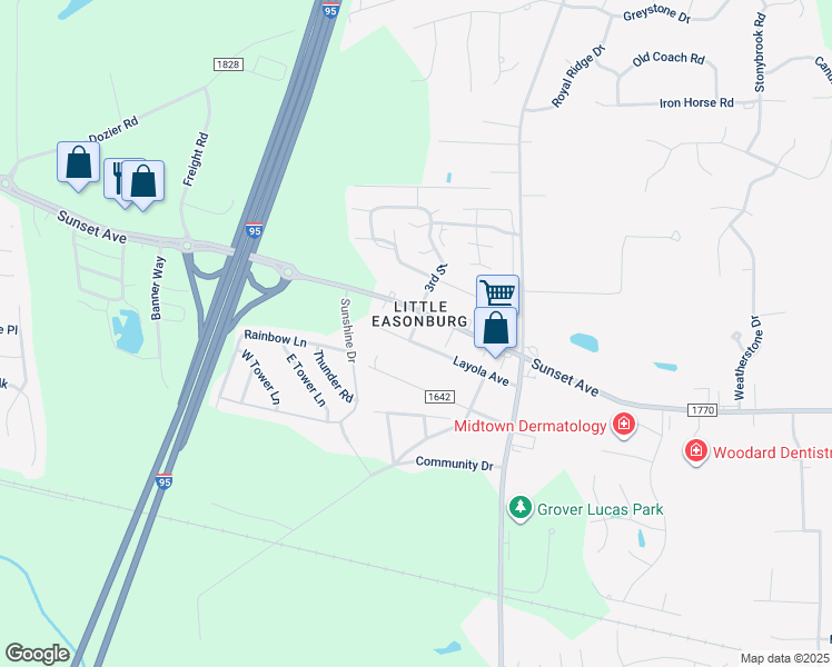 map of restaurants, bars, coffee shops, grocery stores, and more near 104 Pope Street in Rocky Mount