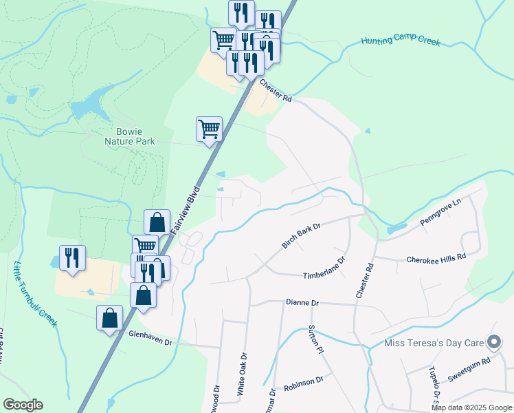 map of restaurants, bars, coffee shops, grocery stores, and more near 7207 Peek Court in Fairview