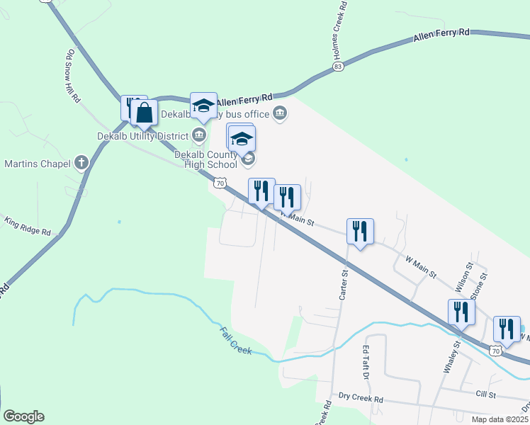 map of restaurants, bars, coffee shops, grocery stores, and more near 1130 West Broad Street in Smithville