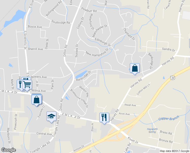 map of restaurants, bars, coffee shops, grocery stores, and more near 1687 Coryton Way in High Point
