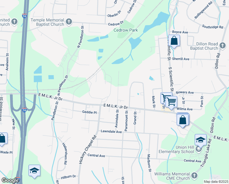 map of restaurants, bars, coffee shops, grocery stores, and more near 118 Avondale Street in High Point