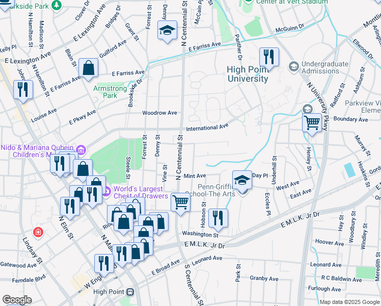 map of restaurants, bars, coffee shops, grocery stores, and more near 708 Barbee Avenue in High Point