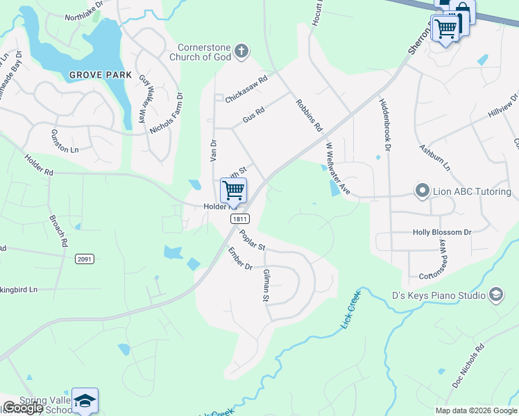 map of restaurants, bars, coffee shops, grocery stores, and more near 519 Sherron Road in Durham