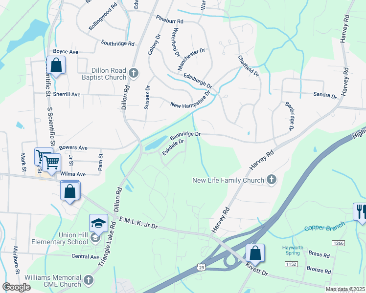 map of restaurants, bars, coffee shops, grocery stores, and more near 1687 Coryton Way in High Point