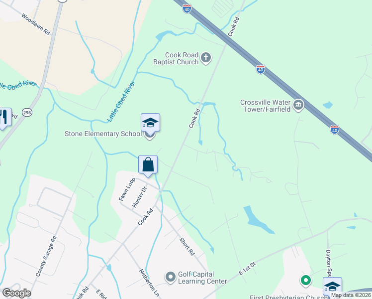 map of restaurants, bars, coffee shops, grocery stores, and more near 34 Hilltop Drive in Fairfield Glade