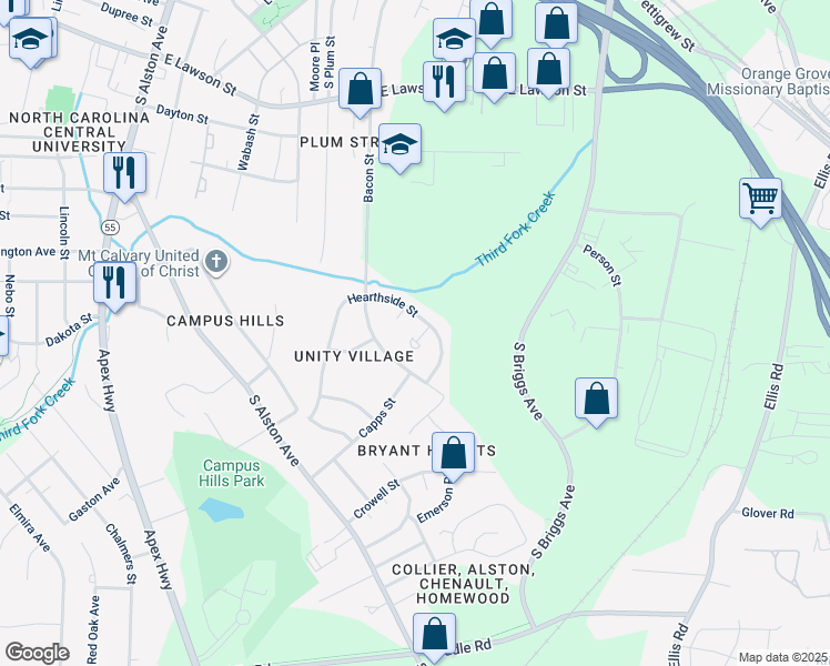 map of restaurants, bars, coffee shops, grocery stores, and more near 5 Welch Place in Durham