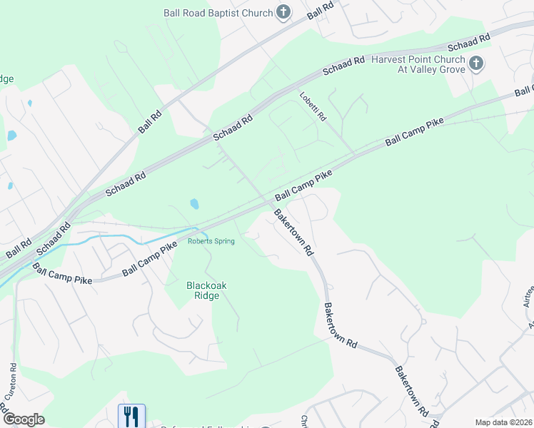 map of restaurants, bars, coffee shops, grocery stores, and more near 3120 Bakertown Station Way in Knoxville
