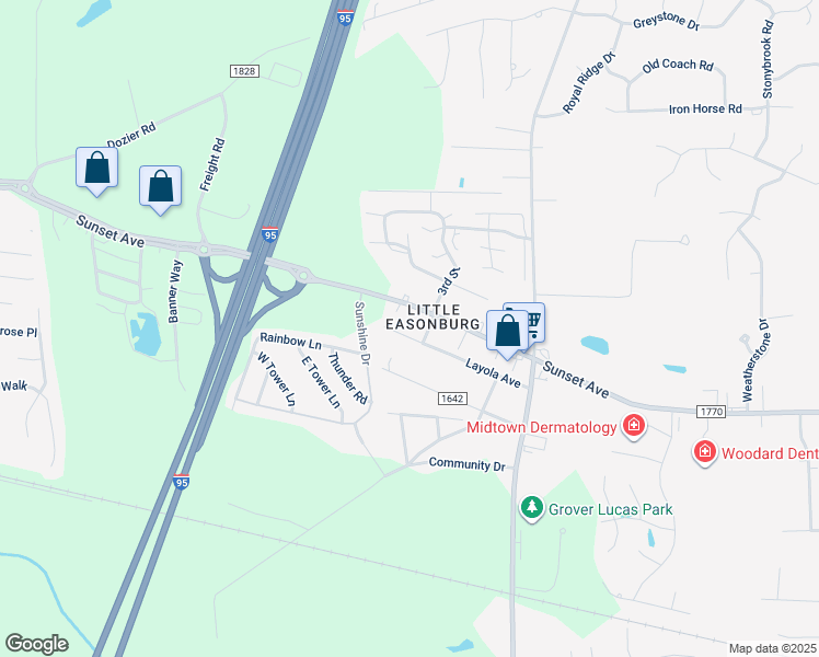map of restaurants, bars, coffee shops, grocery stores, and more near Layola Avenue in Rocky Mount
