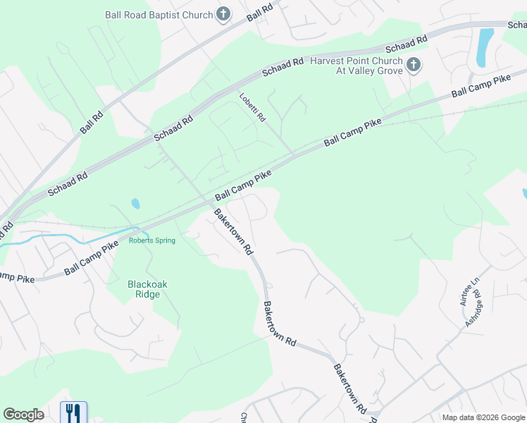 map of restaurants, bars, coffee shops, grocery stores, and more near 3224 Bakertown Station Way in Knoxville
