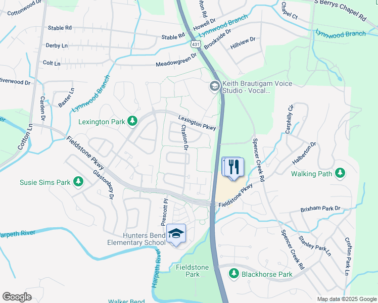 map of restaurants, bars, coffee shops, grocery stores, and more near 204 Ben Brush Circle in Franklin