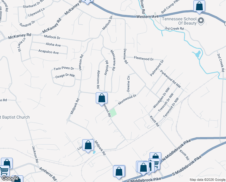 map of restaurants, bars, coffee shops, grocery stores, and more near 4015 Abercorn Road in Knoxville
