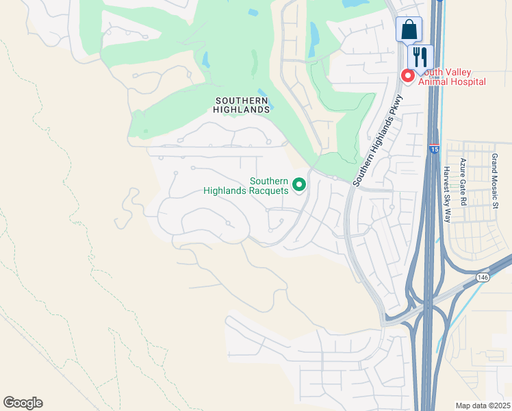 map of restaurants, bars, coffee shops, grocery stores, and more near 65 Grand Masters Drive in Las Vegas