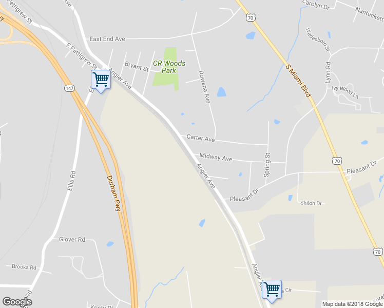 map of restaurants, bars, coffee shops, grocery stores, and more near Angier Avenue in Durham County