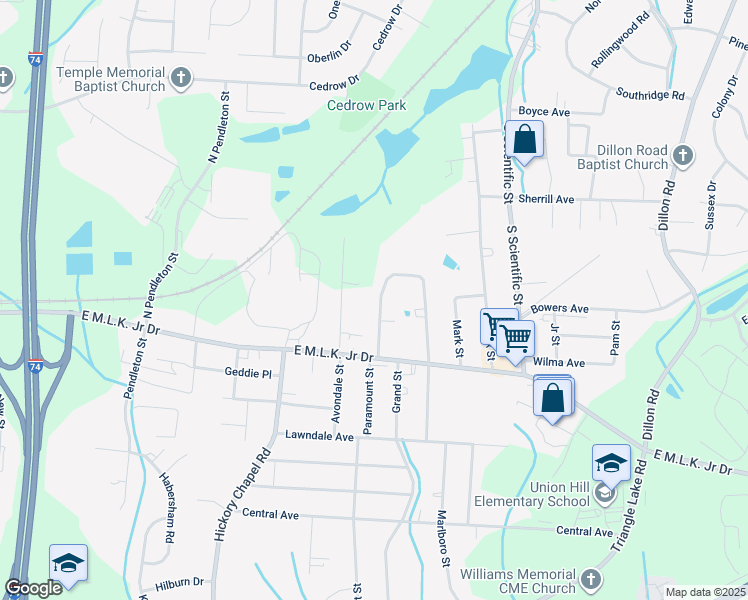 map of restaurants, bars, coffee shops, grocery stores, and more near 129 Spring Garden Circle in High Point