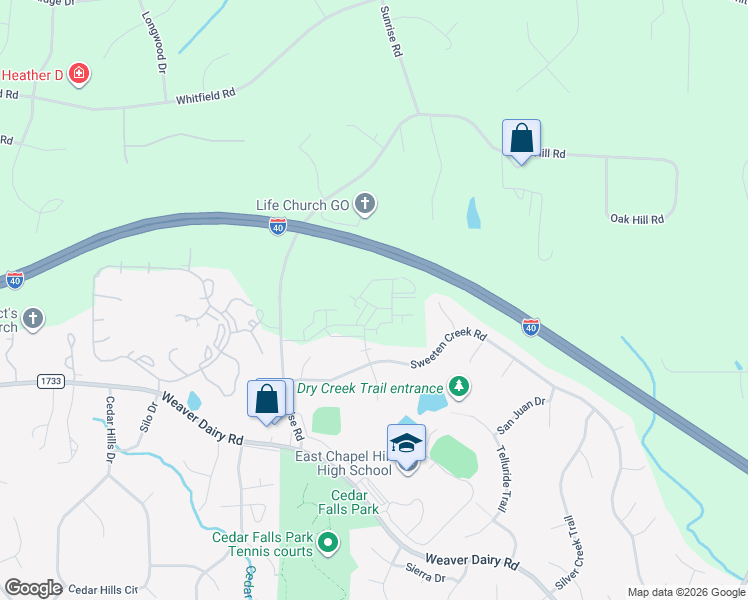 map of restaurants, bars, coffee shops, grocery stores, and more near 3806 Ginger Road in Chapel Hill
