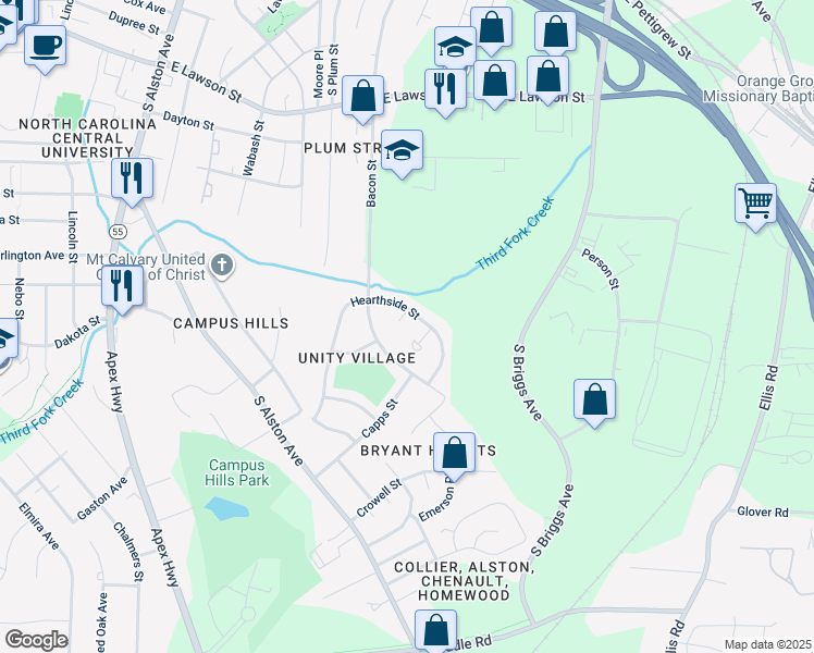 map of restaurants, bars, coffee shops, grocery stores, and more near 5 Welch Place in Durham