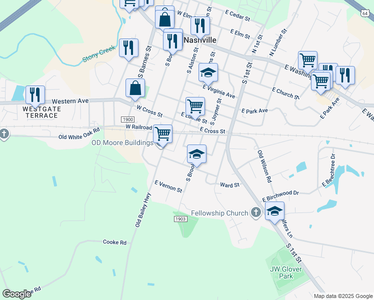 map of restaurants, bars, coffee shops, grocery stores, and more near South Brooklyn Boulevard in Nashville