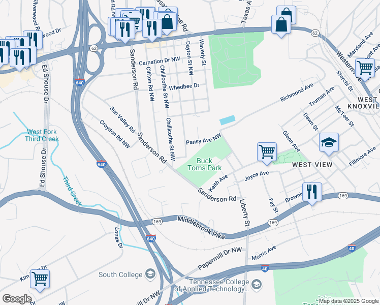 map of restaurants, bars, coffee shops, grocery stores, and more near 2108 Piedmont Street in Knoxville