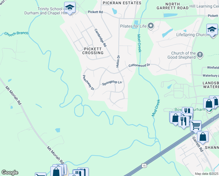 map of restaurants, bars, coffee shops, grocery stores, and more near 4404 Hulon Drive in Durham