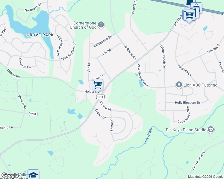 map of restaurants, bars, coffee shops, grocery stores, and more near 519 Sherron Road in Durham