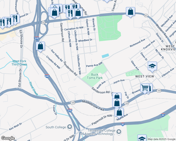 map of restaurants, bars, coffee shops, grocery stores, and more near 2108 Piedmont Street in Knoxville
