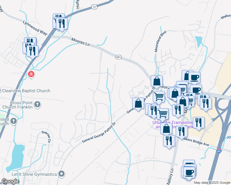map of restaurants, bars, coffee shops, grocery stores, and more near 425 Cook's Court in Brentwood