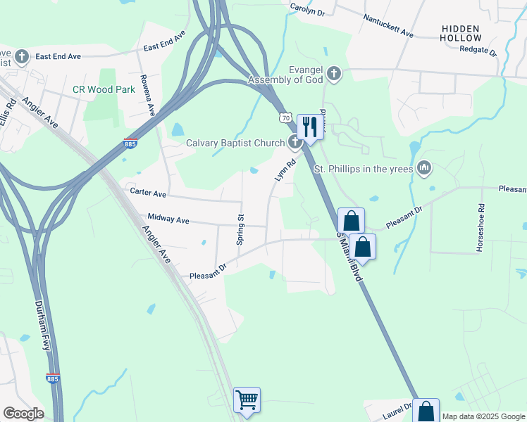 map of restaurants, bars, coffee shops, grocery stores, and more near 1310 Lynn Road in Durham