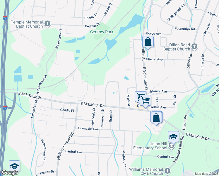 map of restaurants, bars, coffee shops, grocery stores, and more near 130 Spring Garden Circle in High Point