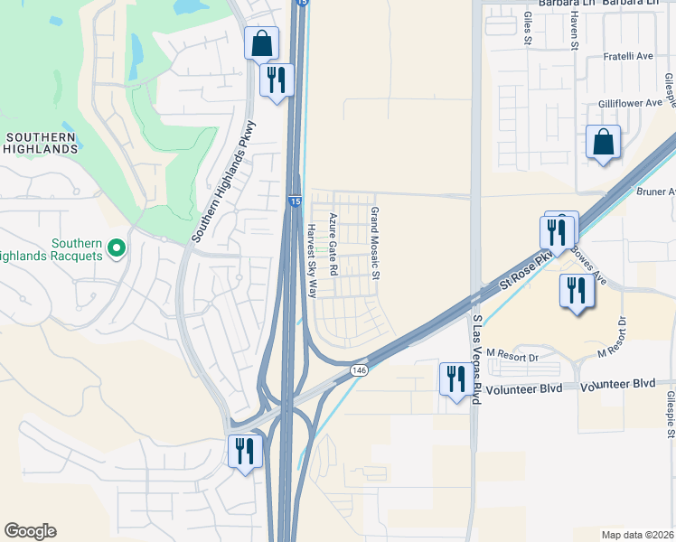 map of restaurants, bars, coffee shops, grocery stores, and more near 12242 Azure Gate Road in Las Vegas
