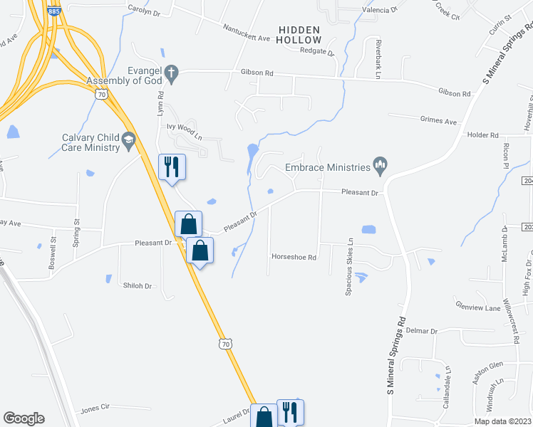 map of restaurants, bars, coffee shops, grocery stores, and more near 301 Pleasant Drive in Durham