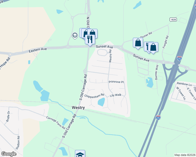 map of restaurants, bars, coffee shops, grocery stores, and more near 489 Carnation Court in Rocky Mount