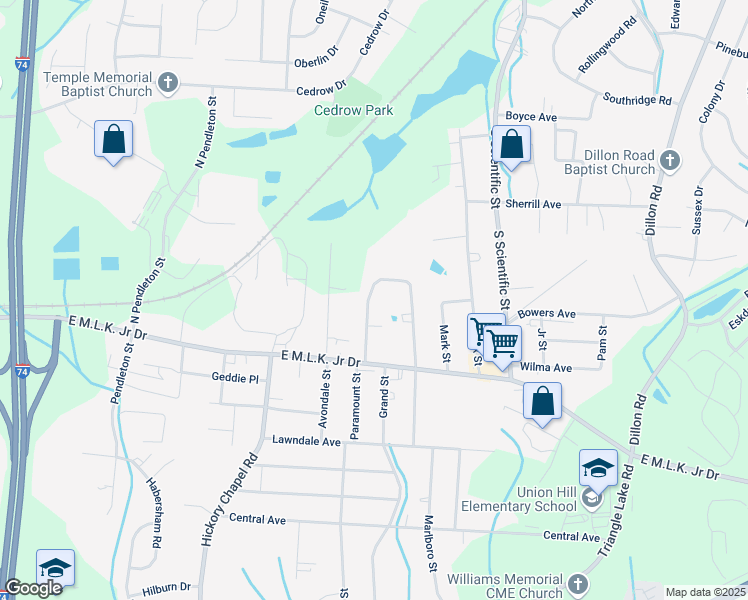 map of restaurants, bars, coffee shops, grocery stores, and more near 130 Spring Garden Circle in High Point