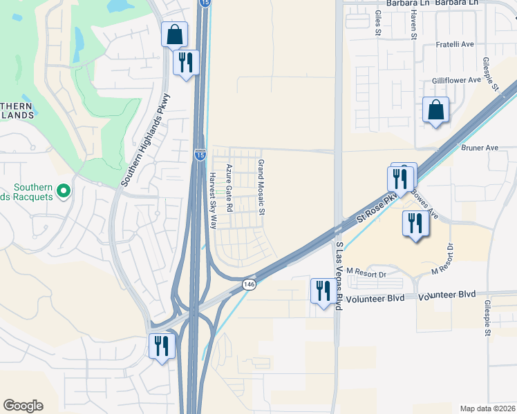 map of restaurants, bars, coffee shops, grocery stores, and more near 31-37 Saint Rose Parkway in Las Vegas